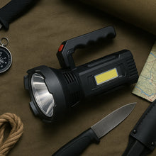 Heavy-Duty USB Torch Light with Front Beam & COB Side Glow


